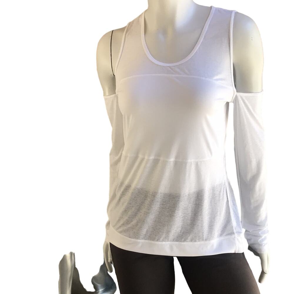 Zella White Cold Shoulder Sheer Long Sleeve Athletic Top Women's Size Small